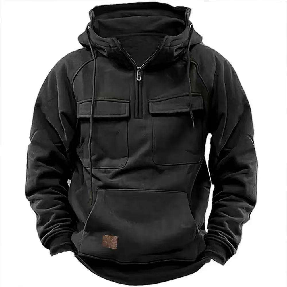 Men's Tactical Quarter Zip Pullover Hoodie s Fashionable Outdoor Workout Gym Sweatshirt with Cargo Pockets and Hooded Collar